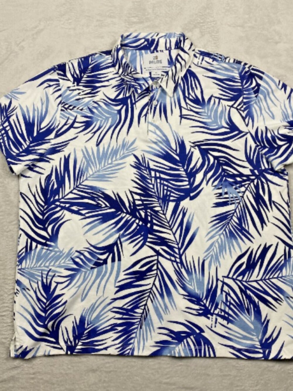 28 Palms Hawaiian Shirt Blue White Palm Leaf Print Men's  Button Up Size 2XL